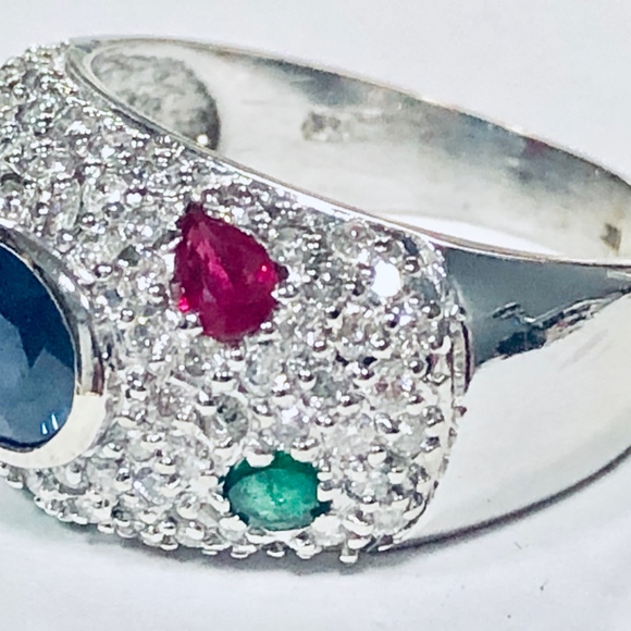 14k Ladies Pave' Diamond, Sapphire, Ruby Emerald - Picture 2 of 5